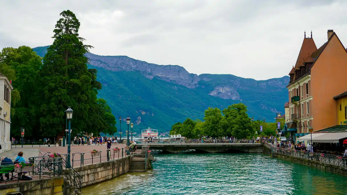 Lake Annecy with mountains in the background