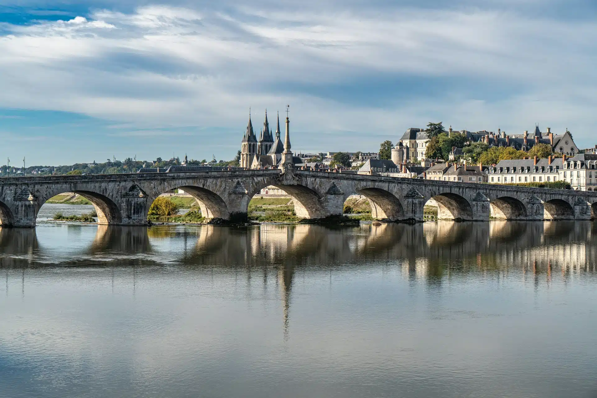 The town of Blois seen from the banks of the Loire