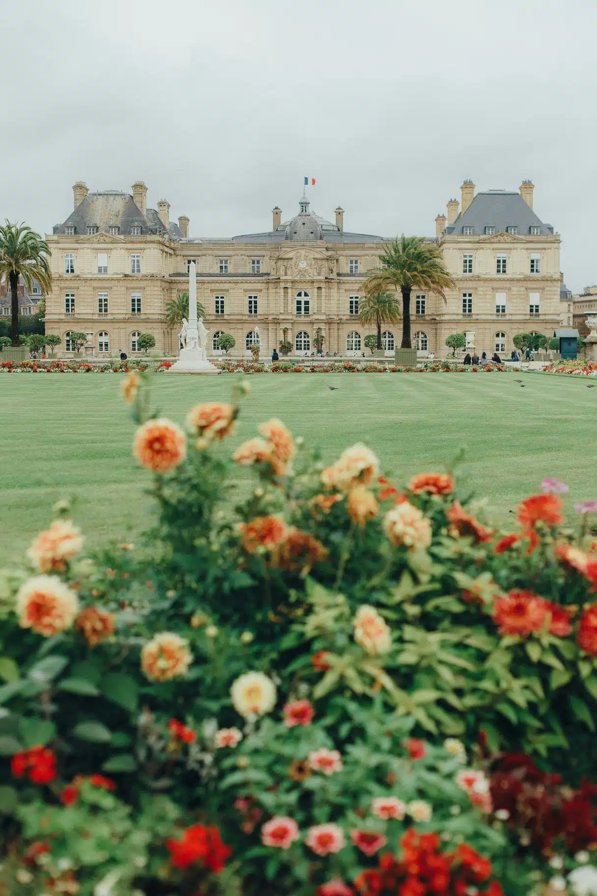 Basin and facade of the Luxembourg Gardens in Paris