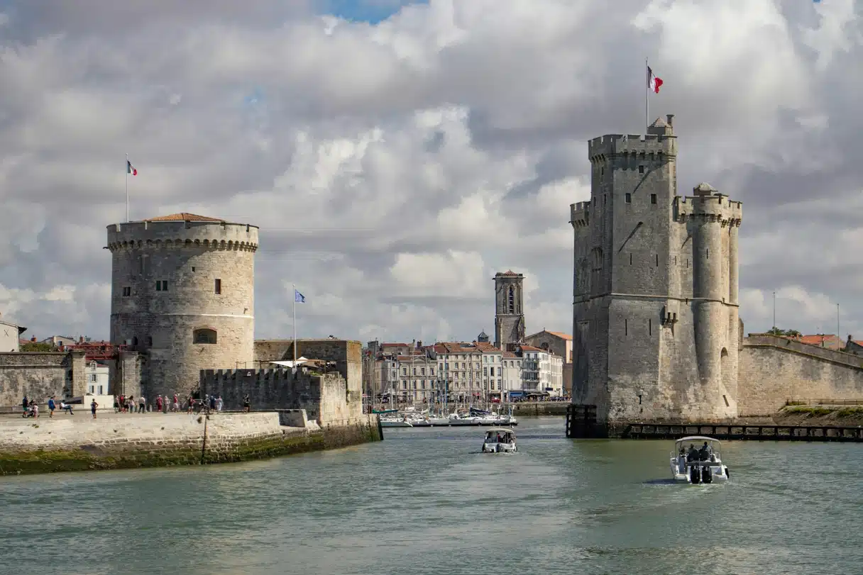 The harbor entrance and towers of La Rochelle