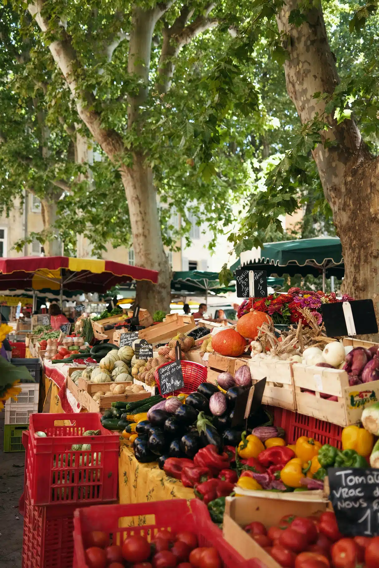 A French market stall with seasonal produce