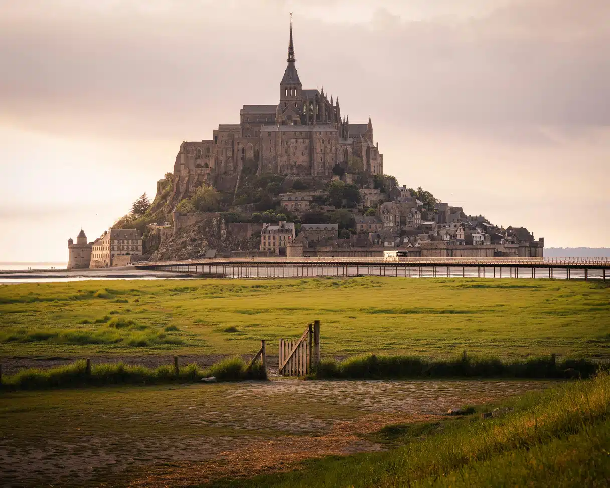 Mont-Saint-Michel rising above the surrounding marshes