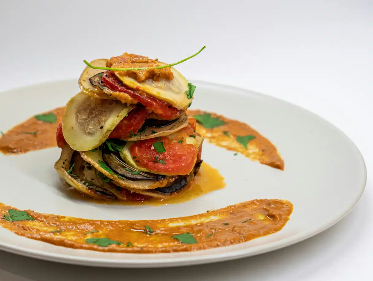 Provence ratatouille: güneş sebzeleri (patlıcan, kabak, domates, biber) ve zeytinyağı