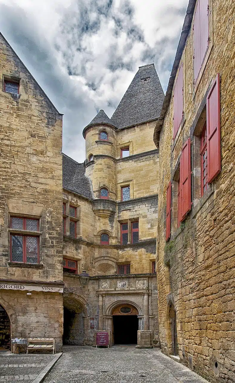 The façade of an old house in a lane of Sarlat