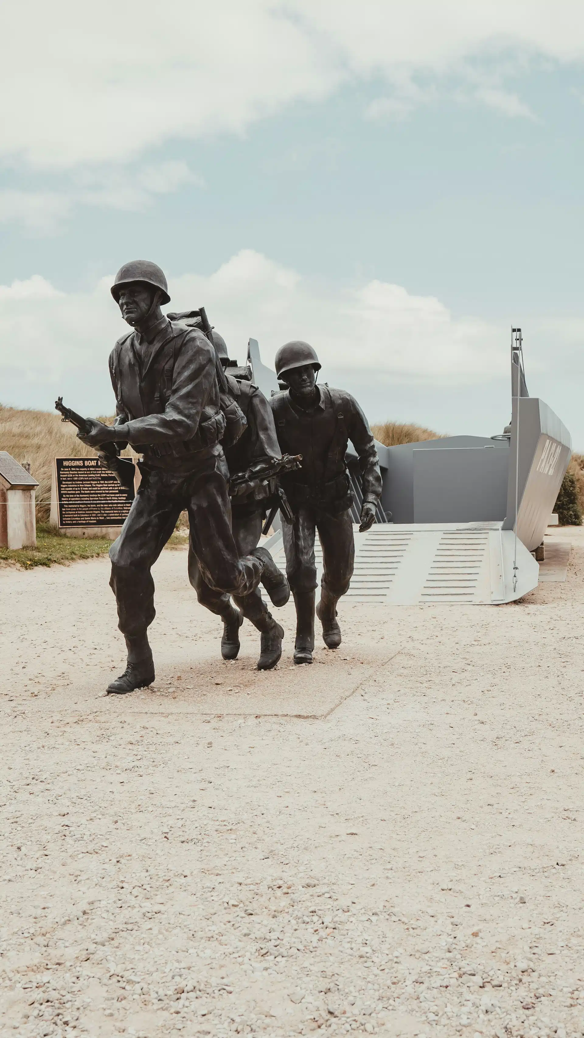 A statue of a soldier landing on Utah Beach